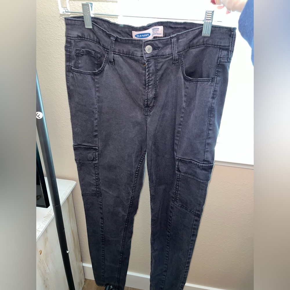 COPY - Old Navy Charcoal Black Gray Cargo Skinny Pant Jean size 8